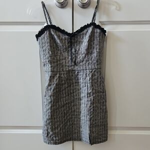 Altar'd State Plaid Mini Dress with Black Lace Trim